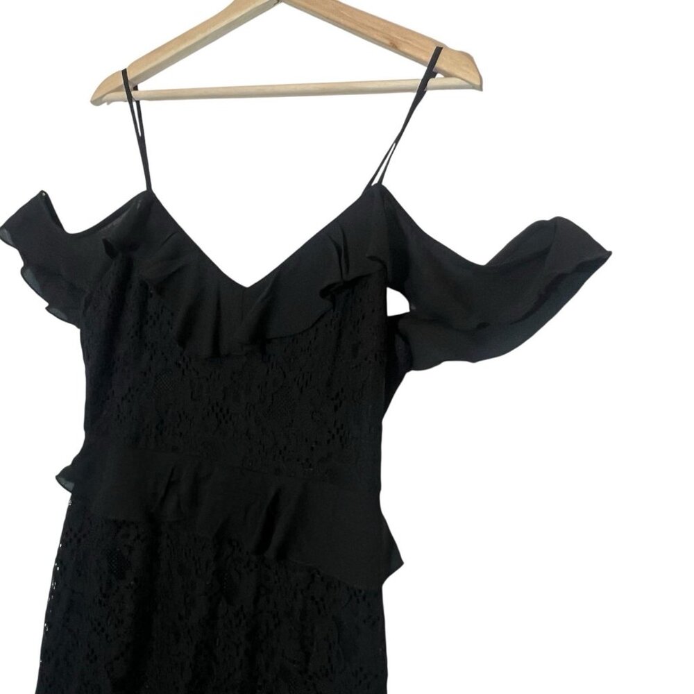Lulu’s Women’s Dress Black Floral Lace Off Shoulder Ruffle Medium Size Zipper - Picture 10 of 13